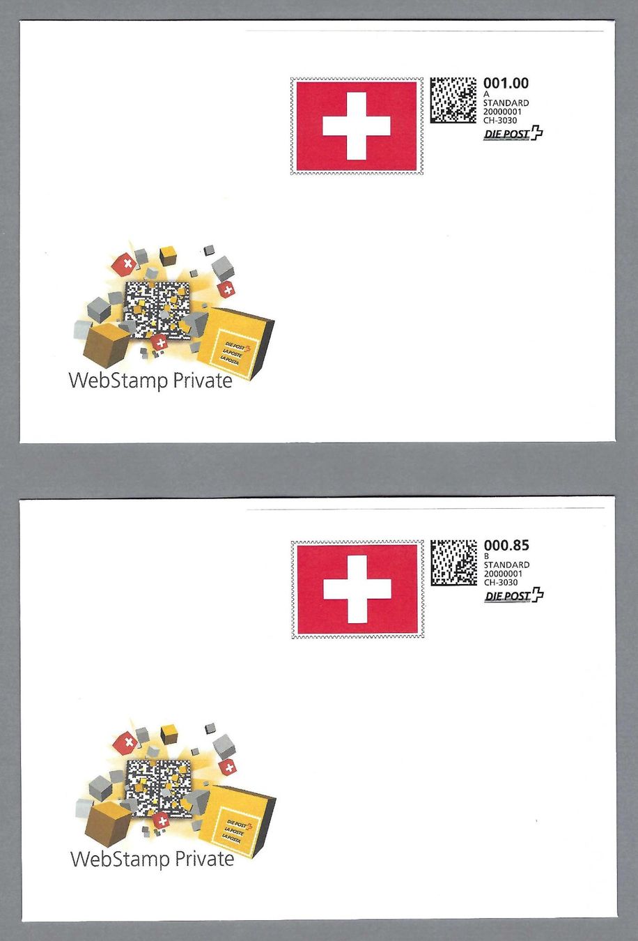Tutti i francobolli: WEBSTAMP PRIVATE, 2 BRIEFE – Usato da Pura venduto da ulisse1957