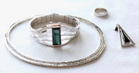 UNIKAT—Art‑Deco Turmalin‑Set, 18K Weissgold, Zürich ca. 1950