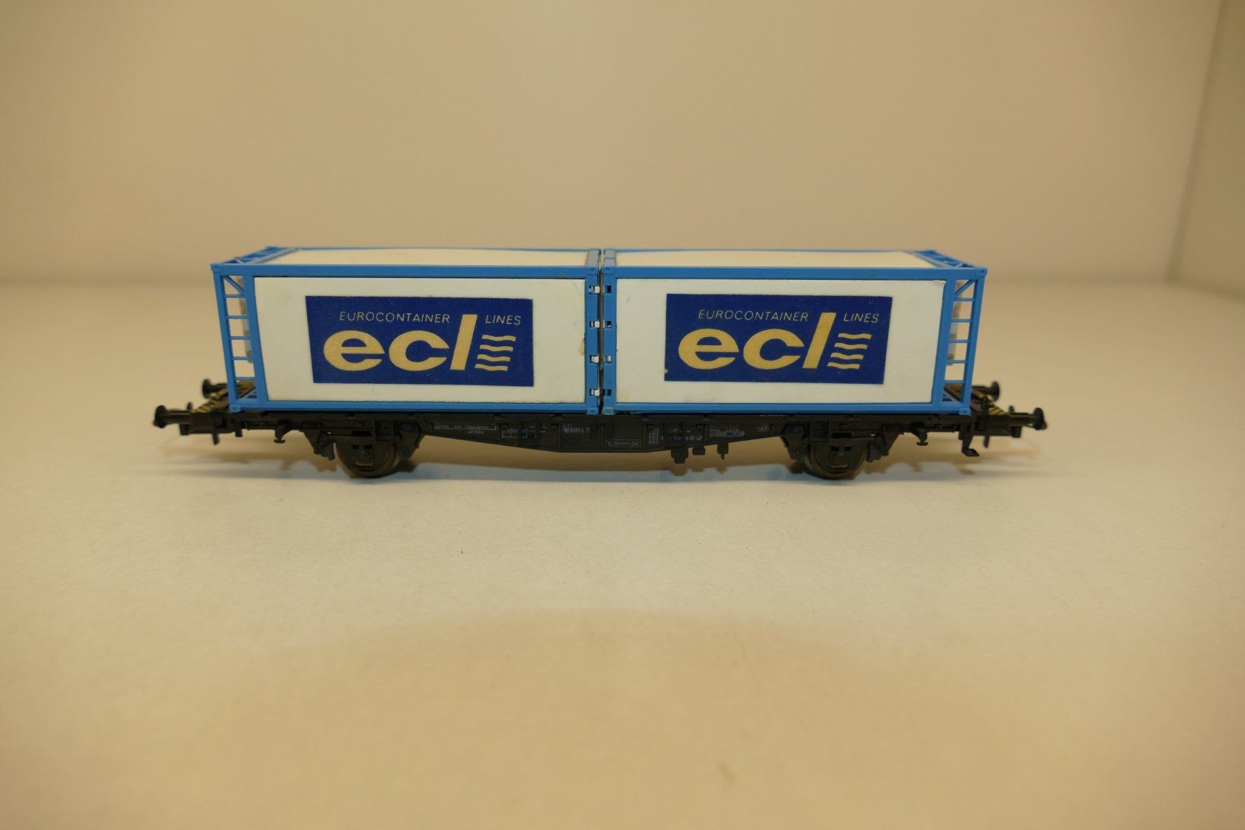 Modellini di ferrovie: Röwa H0: RIV Containerwagen Eurocontainer ECL Lines – Usato da Niederhasli venduto da rail-duerst