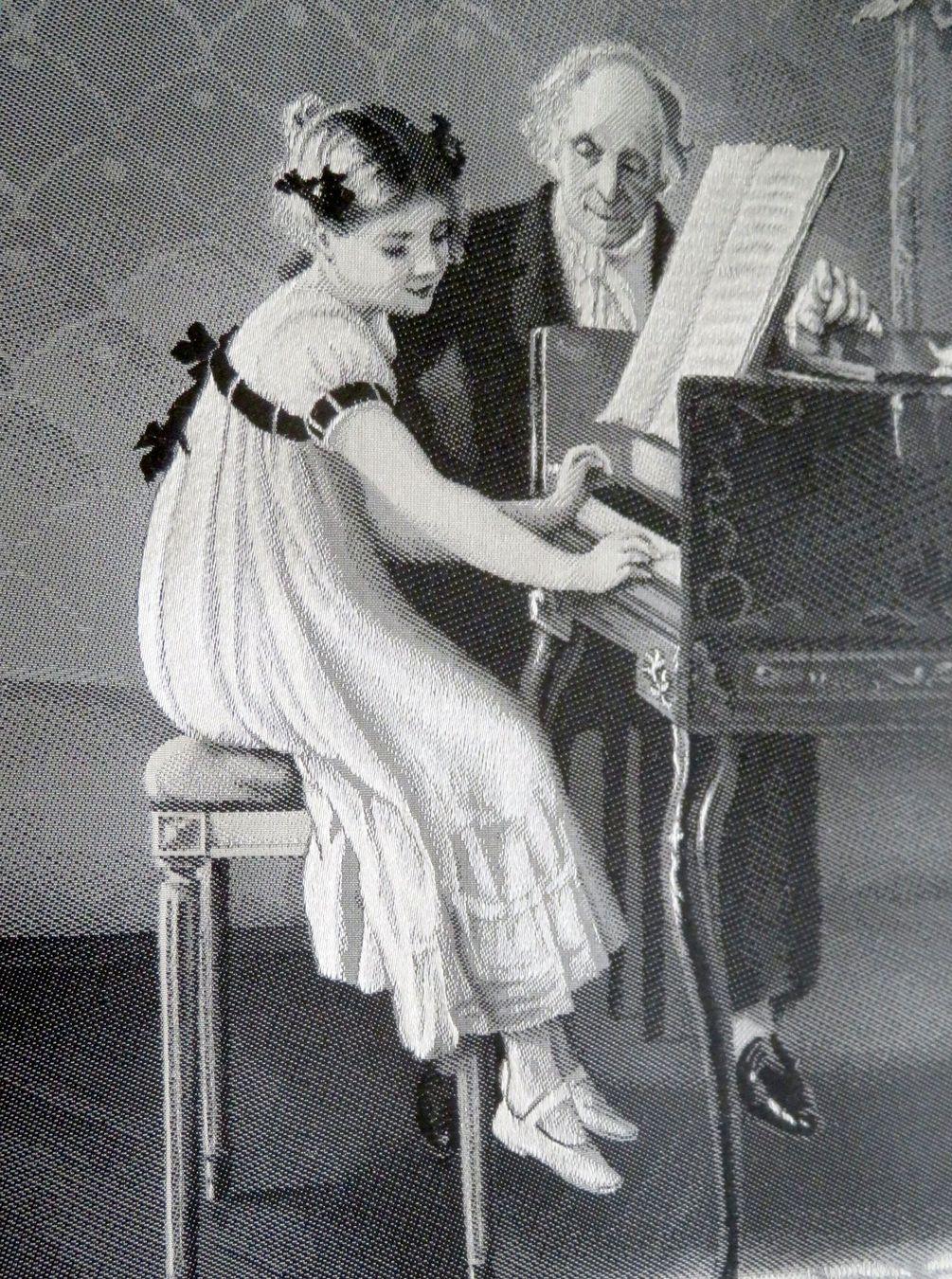 Foto & Immagini: Stoffbild Webbild Seidenwebbild: Cembalostunde, nach 1912 – Usato da Oberriet SG venduto da ganesh435 4