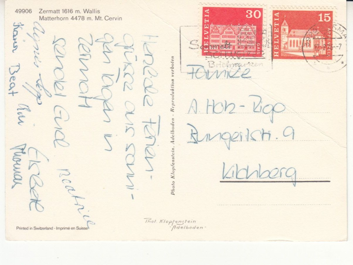 Cartoline postali: Zermatt 1976 – Usato da Bürglen TG venduto da StampGraf 1