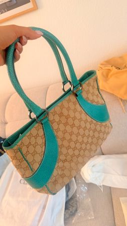 Gucci Handtasche Canvas Leder türkis gebraucht Zustand