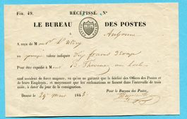 Récèpisse de Bureau des Postes 1848 / Canton de Vaud