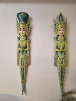 Asiatische Holzfiguren, Wanddeko, 1 Paar