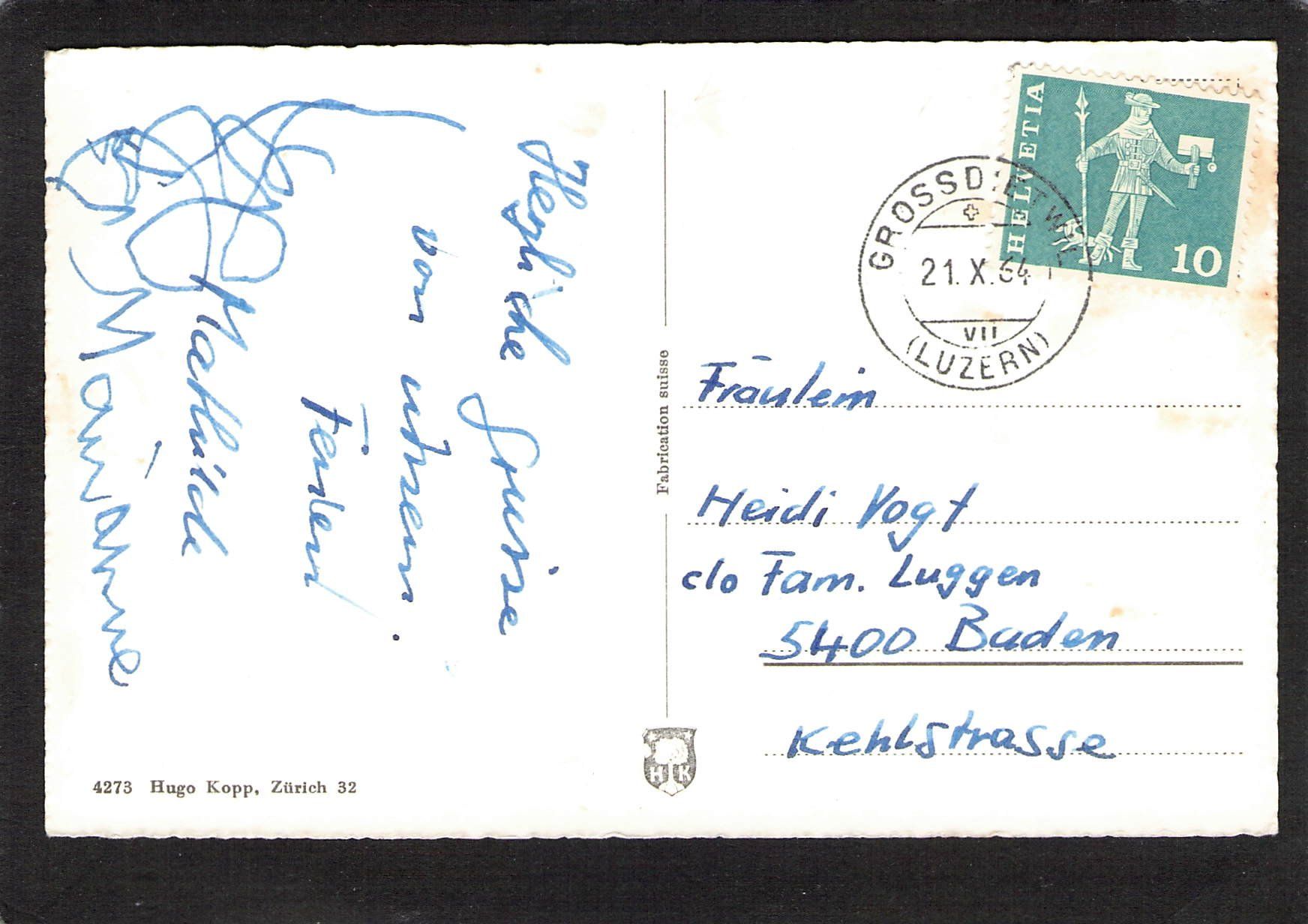 Cartoline postali: #Grossdietwil LU , gel. 1964 – Usato da Reichenburg venduto da Pipo-67 1