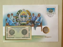 Banknotenbrief mit Münze - Usbekistan