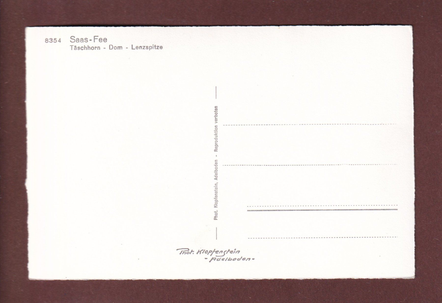 Cartoline postali: Saas-Fee - TÄSCHHORN - DOM - LENZSPITZE – Usato da Pully venduto da nicecards 1