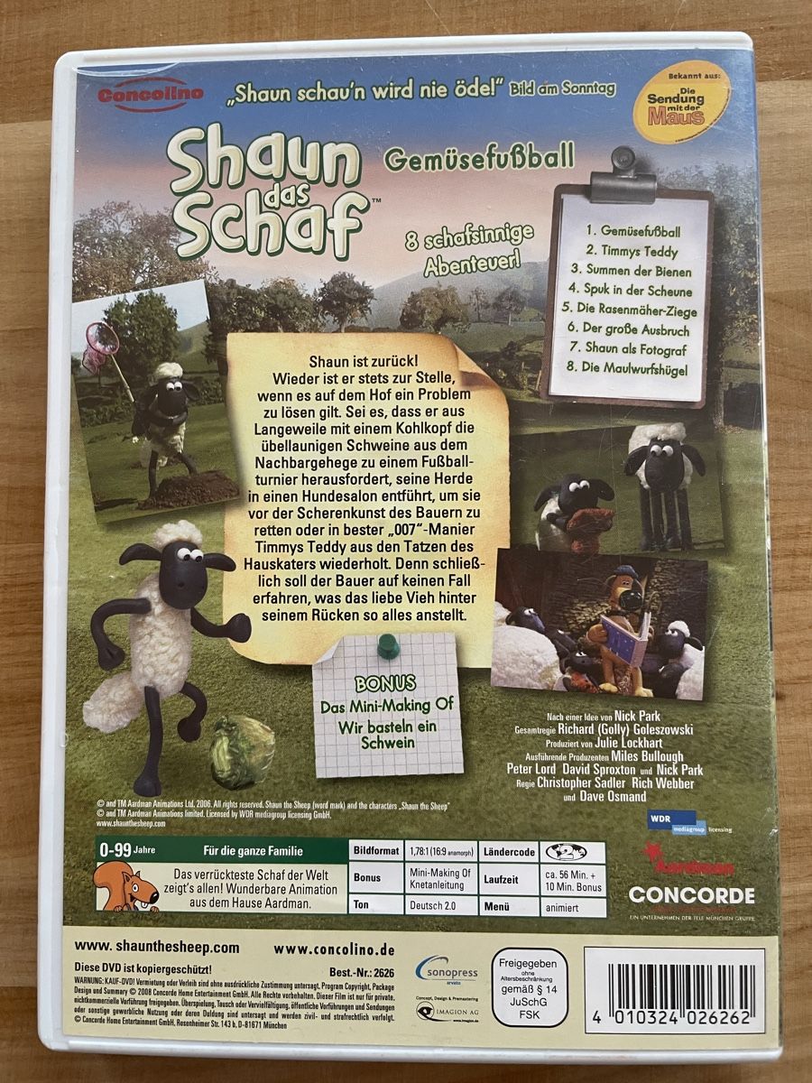Tutti i DVDs: DVD Shaun das Schaf / Gemüsefussball – Usato da Rümlang venduto da euqinom16 1