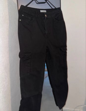 Pantalon cargo noir Denim Premiere, taille haute