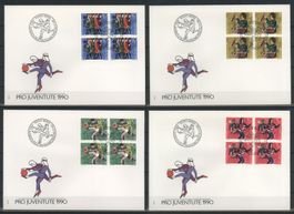 1990, FDC, Pro Juventute, Viererblöcke