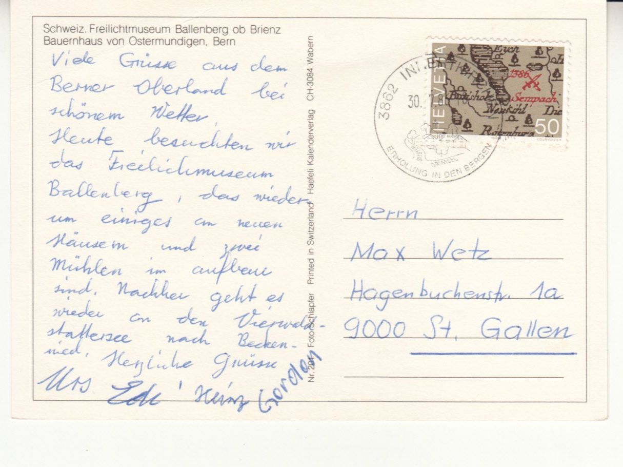 Ansichtskarten: Ballenberg 1986 – Gebraucht aus Bürglen TG von StampGraf 1