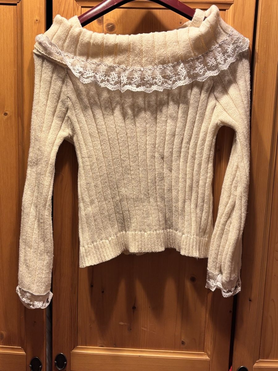 Maglioni & Felpe: Pull coquette crème avec dentelle - Taille 34 / XS – Usato da La Chaux-de-Fonds venduto da lea_77ly 1