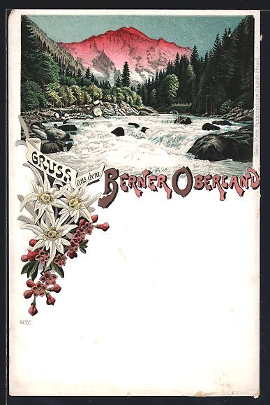 Cartoline postali: Litho Berner Oberland, Fluss-Katarakt un – Usato da Berlin venduto da bartko-reher
