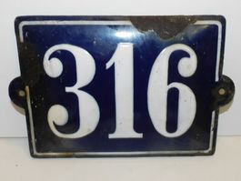 Email Hausschild antikes Email Schild Nummer 316