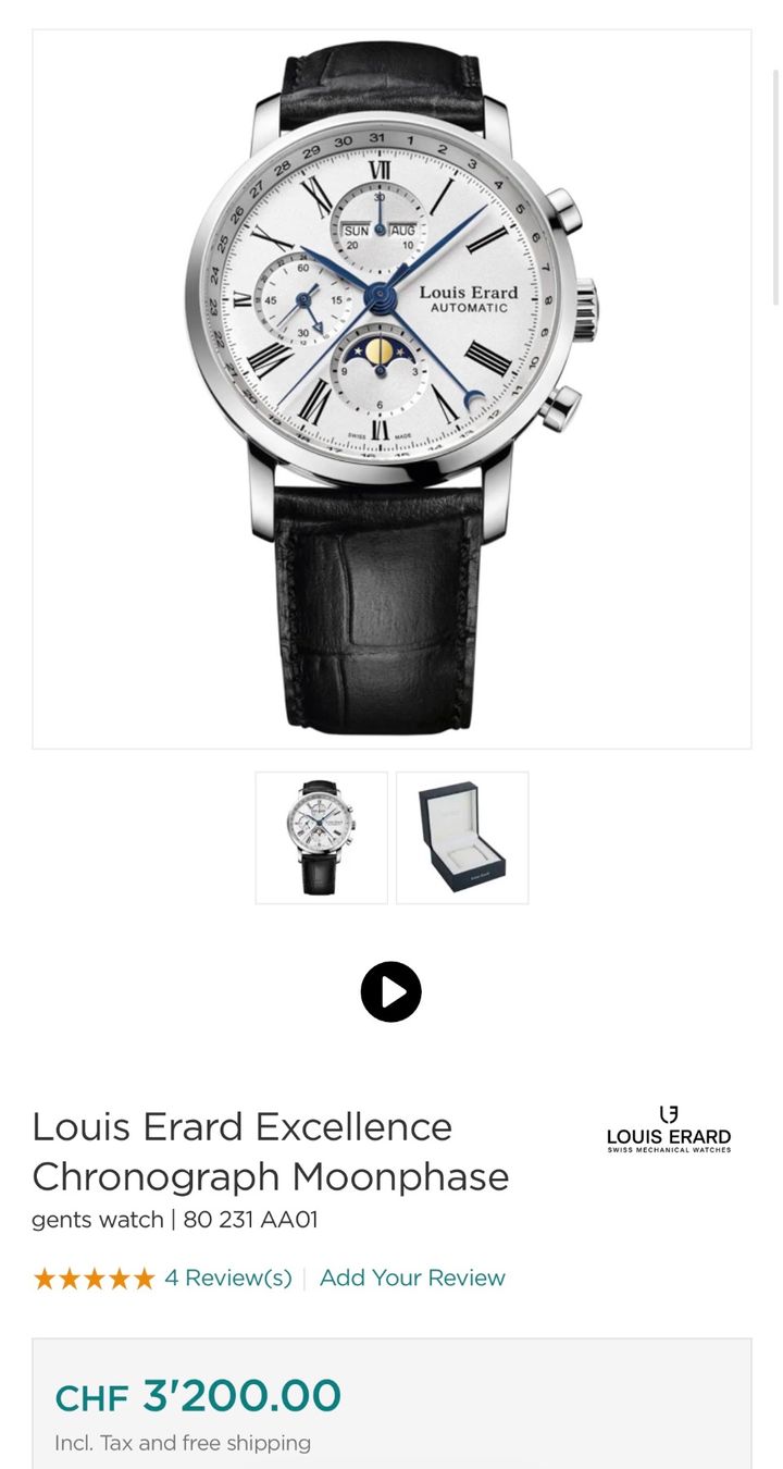 Louis Erard Orologi: Louis Erard excellence chronograph moonphase – Usato da La Chaux-de-Fonds venduto da cur_6qhf 5