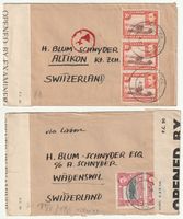 2 zensurierte Briefe aus Sanya (Tanganiyka) nach Zürich 1943