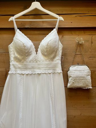 Traumhaftes Brautkleid Angela Bianca Gr. 44 Spitze Boho Vint