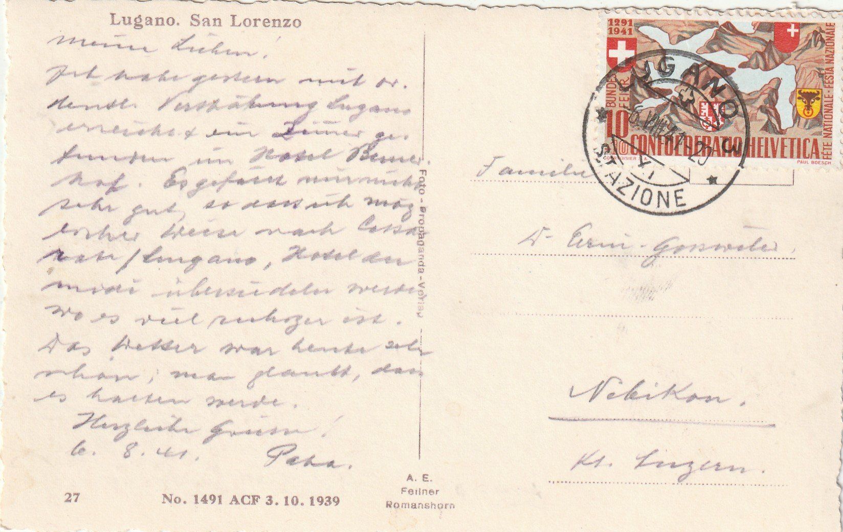 Cartes postales: Lugano ST. Lorenz Kirche – D'occasion à Lumbrein par made02 1