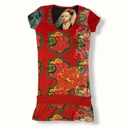 Rotes Desigual Top mit Buntem Blümchen Muster