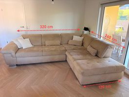 Boxspring Ecksofa in Beige 320 x 260 cm mit Bettfunktion