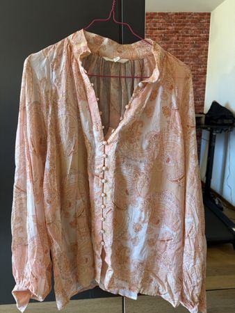 H&M Blouse Paisley Pattern Peach Long Sleeve Size M