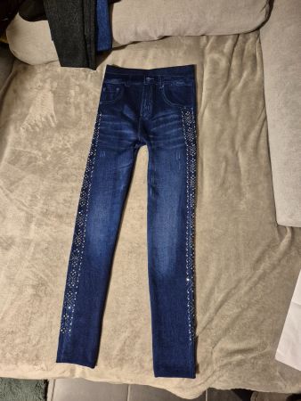 Blaue verzierte Leggins mit Jeansoptik