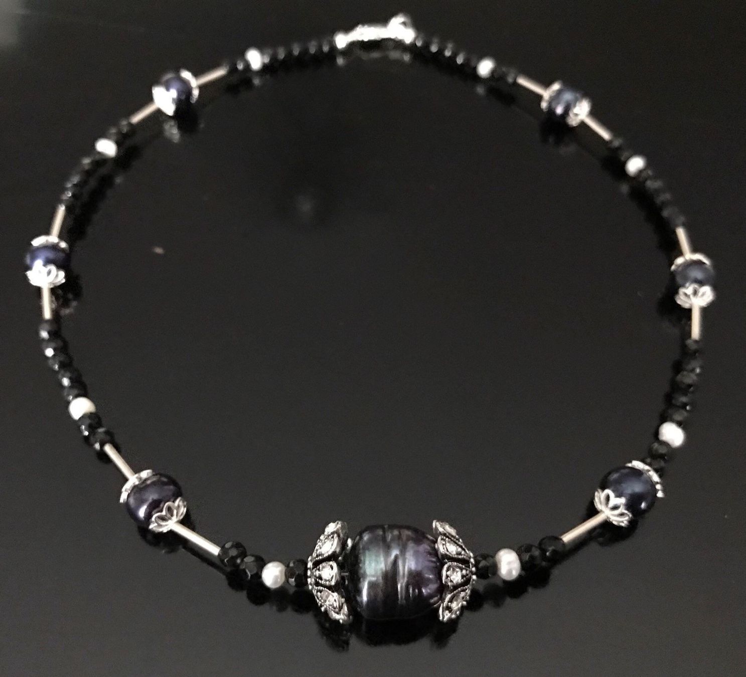 Onyx Catenine: Süsswasserperle, Onyx Collier, 925 S. – Nuovo (secondo la descrizione) da Basel venduto da Chili007 7