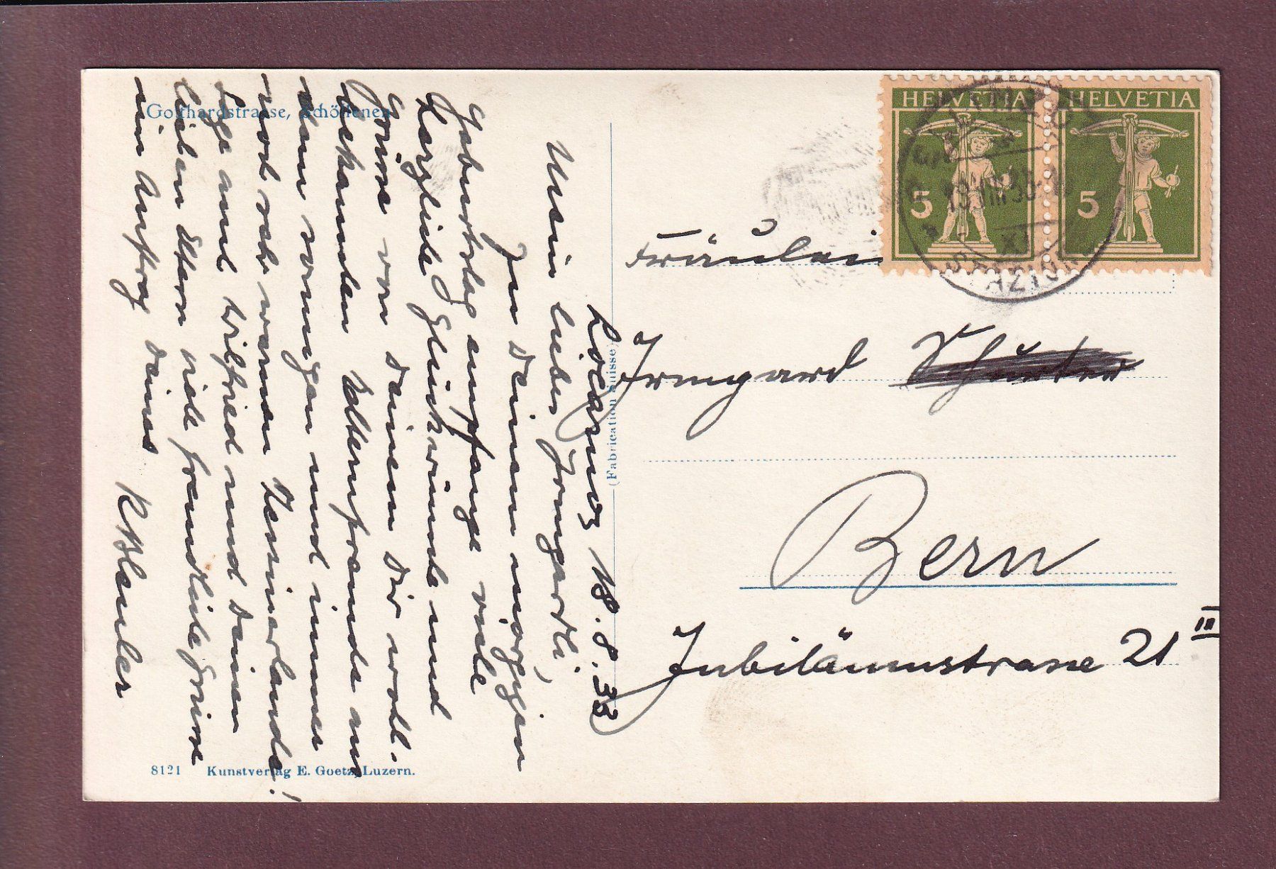 Cartoline postali: Gotthardstrasse - SCHÖLLENEN - 1933 – Usato da Pully venduto da nicecards 1