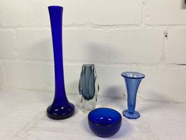 Elegantes Vasen Set, Kobaltblaues Glas, 4-teilig, Vintage