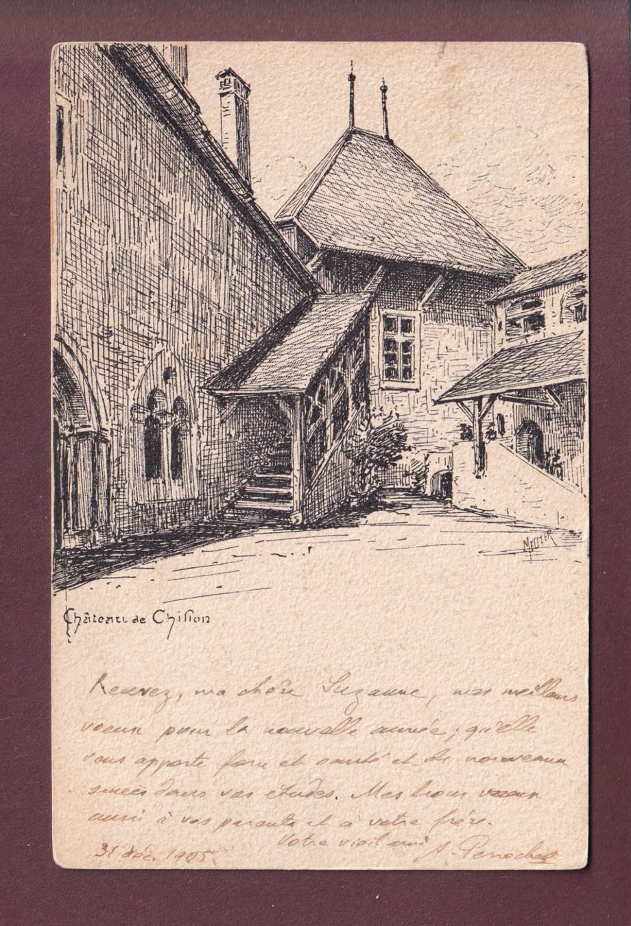 Cartoline postali: Château de CHILLON - Meltzer - Vouga - 1905 – Usato da Pully venduto da nicecards