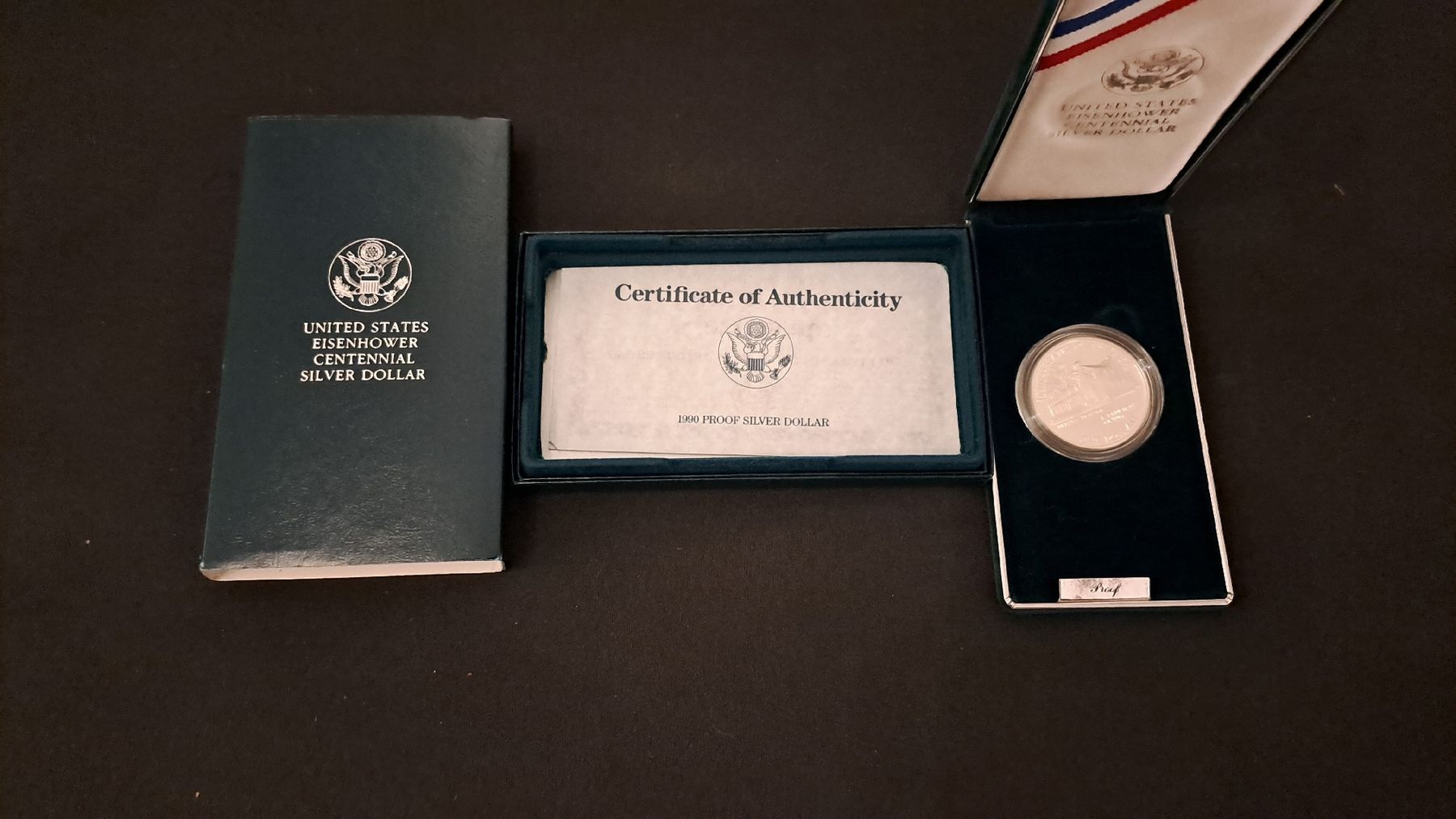 Tutti le monete: 1990 Proof Silber Dollar Eisenhower Centennial Zertifikat – Usato da Deitingen venduto da Soya1