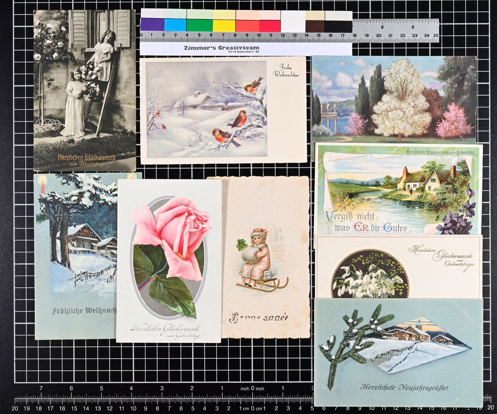 Cartoline postali: 9 Kitschpostkarten «Glückwünsche» – Usato da Bubendorf venduto da zimmers_creativteam
