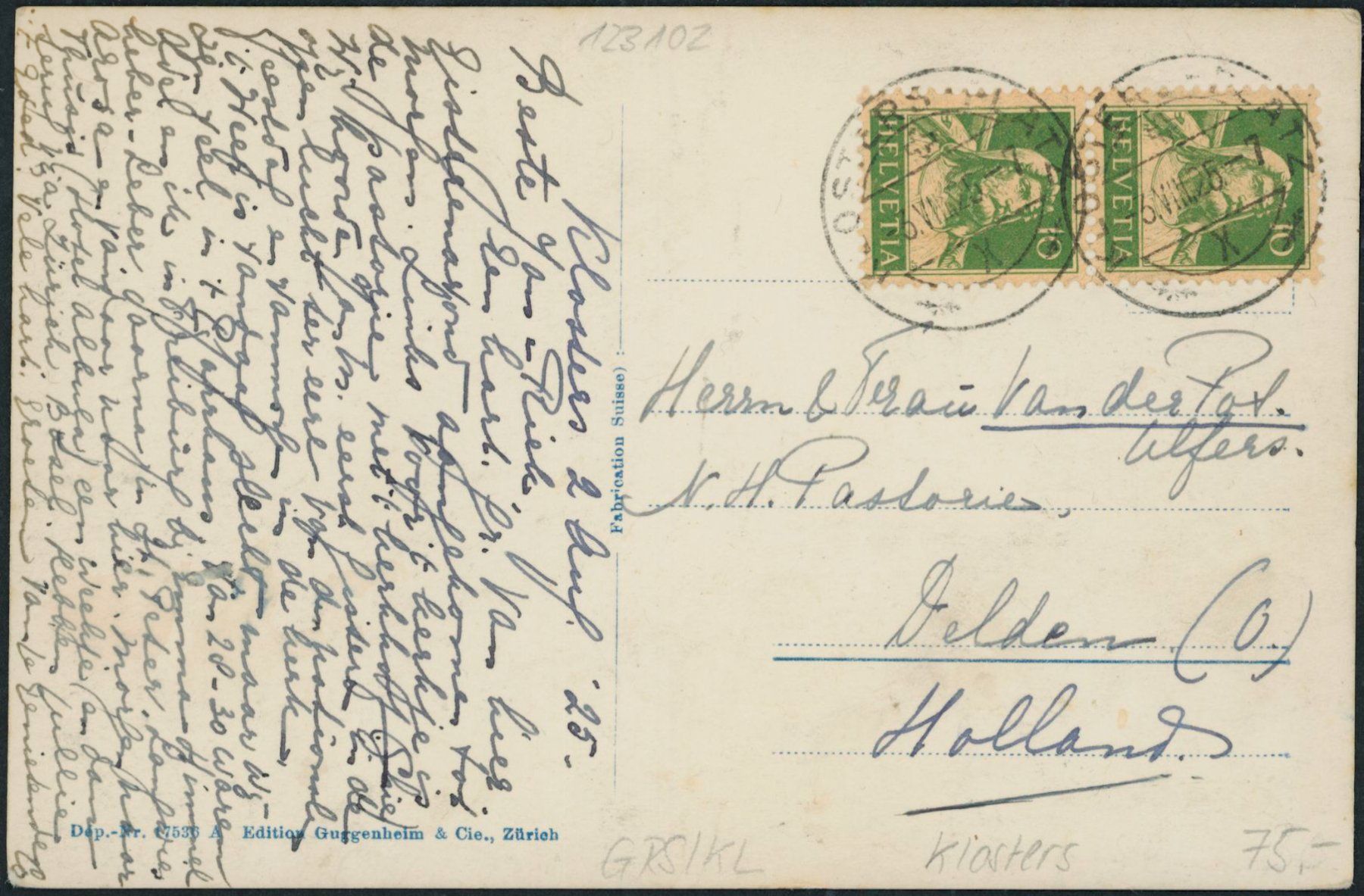 Cartoline postali: GRS Klosters – Usato da Schindellegi venduto da leecollect 1