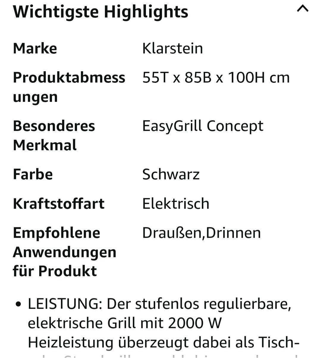 Griglie: Elektrischer Grill Klarstein-Draussen,drinnen – Nuovo e nell'imballaggio originale da Fulenbach venduto da majeste 6