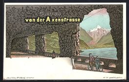 Litho Axenstrasse, Tandemfahrer am Vierw