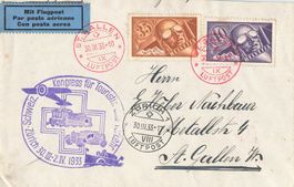 St. Gallen Flugpost Tourismuskongress Zürich 1933 Brief