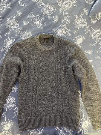 Grauer Markenpullover Zopfmuster Strickpullover Herren Gr M-