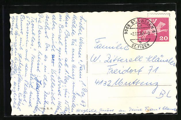 Cartoline postali: AK Urnäsch, Totalansicht mit Säntis – Usato da Berlin venduto da bartko-reher 1