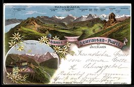 Lithographie Schynige-Platte bei Interlaken, Hotel, Panorama