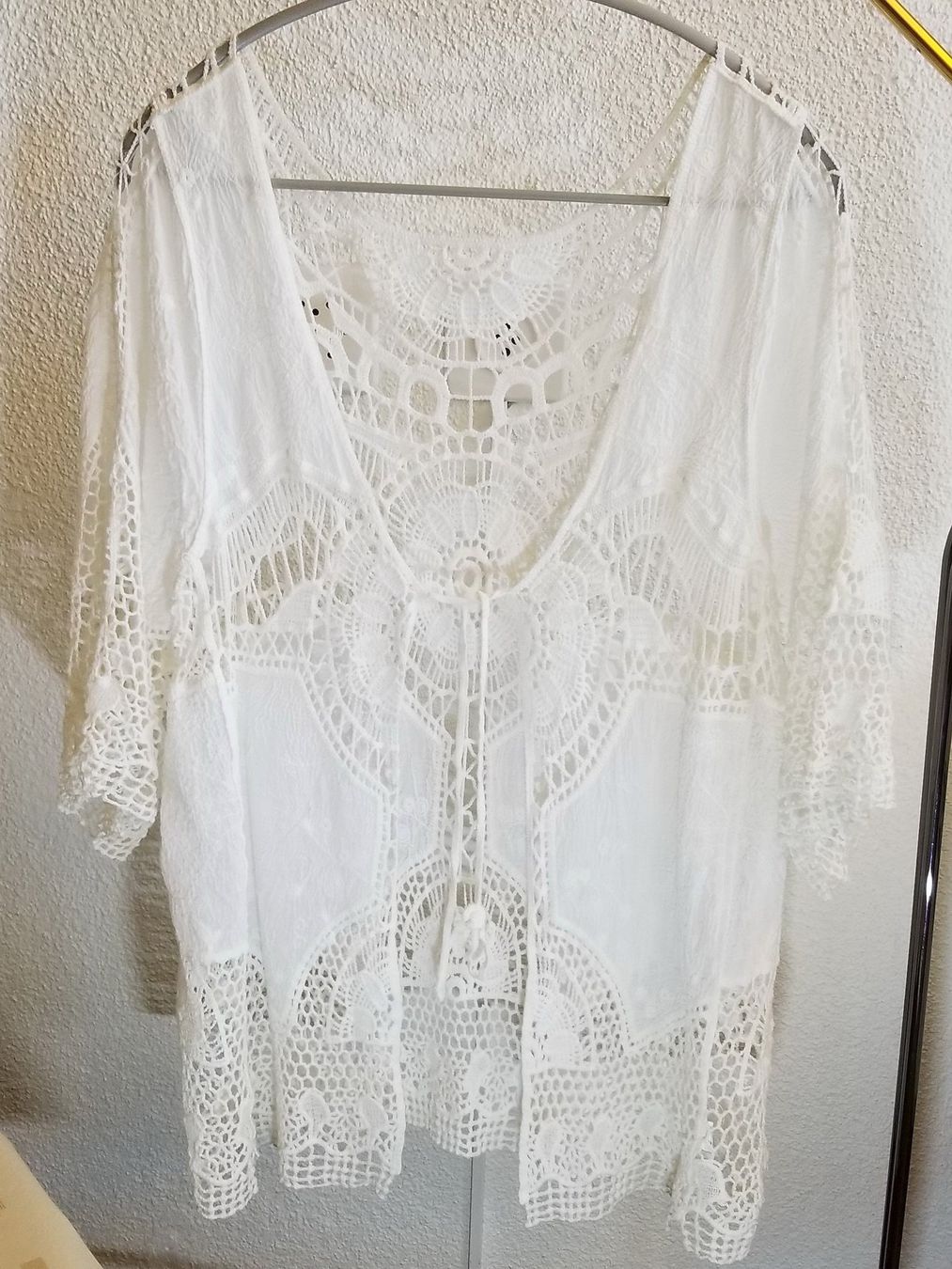 Camicette: Bluse Weiss mit Spitzen-Stoff Mix – Nuovo (secondo la descrizione) da Schwerzenbach venduto da vimo-18 1