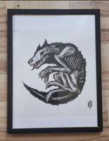 Gerahmtes Bild Skelett Hund Zeichnung 30x40cm guter Zustand