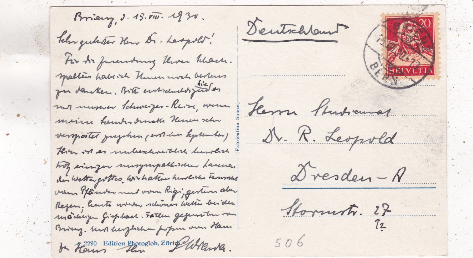 Ansichtskarten: Brienz 1930 – Gebraucht aus Herisau von Lisegrat2008 1