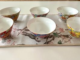 6x new tiny Chinese tea cup with tea mat 55ml gold rim