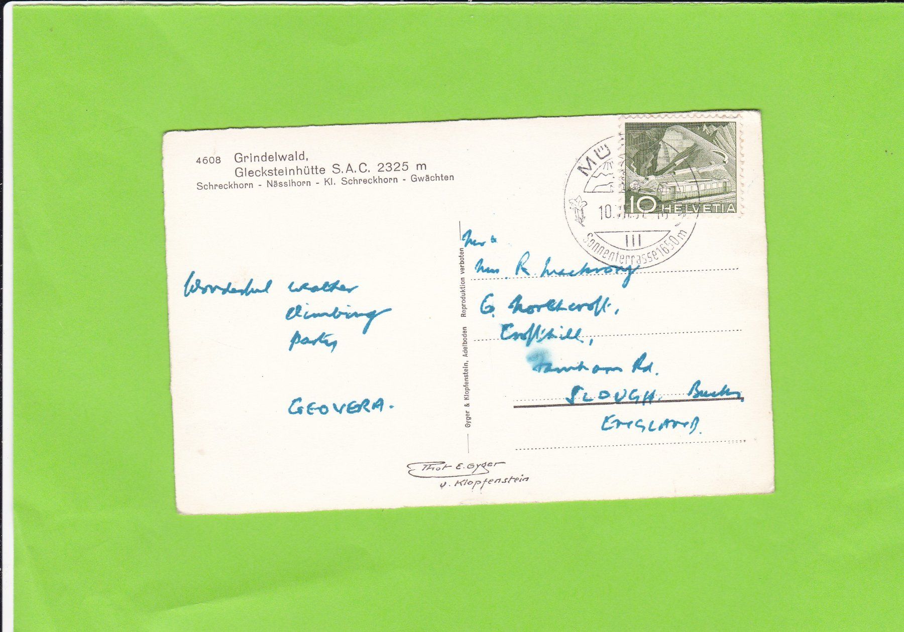 Cartoline postali: Grindelwald, Glecksteinhütte---E. Gyger – Usato da St. Peterzell venduto da neckertal 1