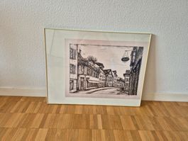 Bild Stadtansicht gerahmt passepartout guter Zustand