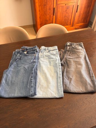 Lot de 3 pantalons H&M wide leg gris et bleus taille 164