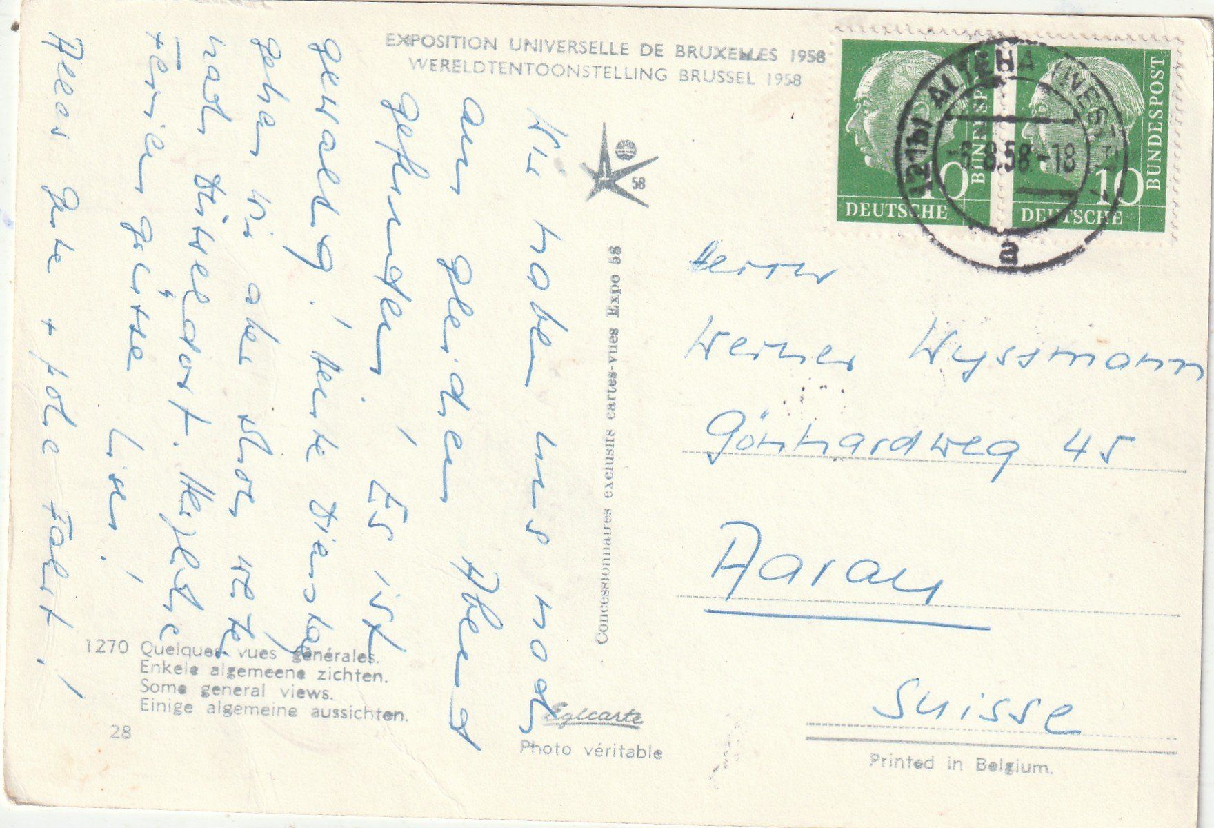 Cartoline postali: EXPO Bruxeles 1958 – Usato da Lumbrein venduto da made02 1