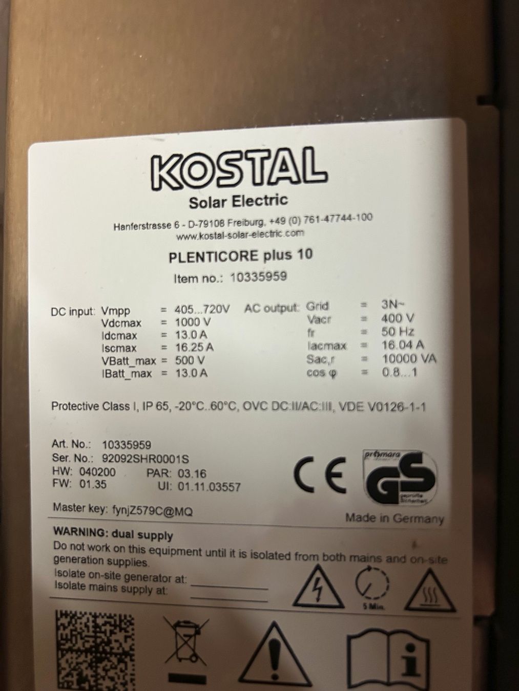 Kostal Inverter: PV Wechselrichter Kostal Plenticore plus 10.0 – Usato da Dürnten venduto da pat-wet8 1