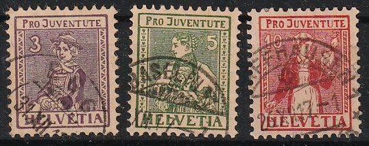 Tutti i francobolli: 1917 Pro Juventute, Nr. 7-9, gest. – Usato da Jegenstorf venduto da Wintersport