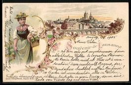 Litho Lausanne, Teilansicht, Frau in Tra
